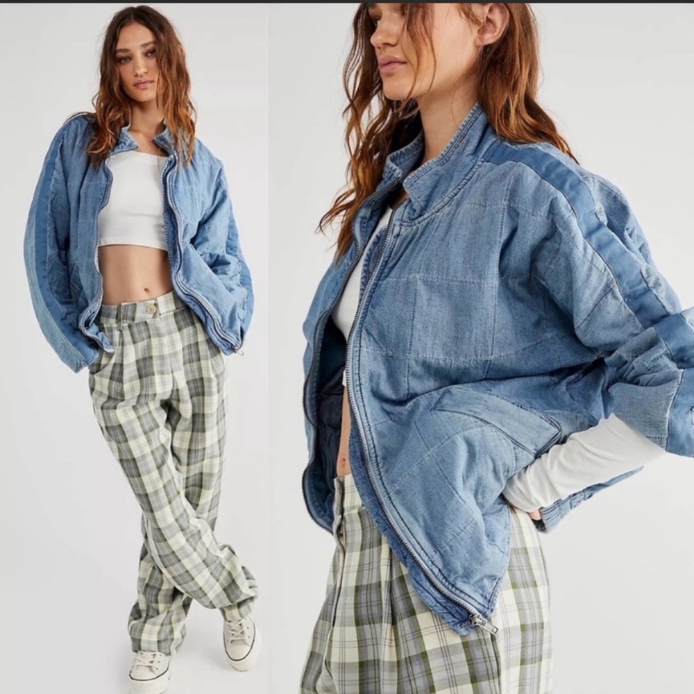 Free People Dolman Quilted Denim Jacket, Size Small